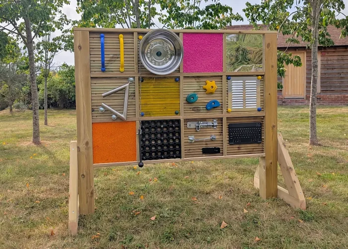 Sensory Panel wooden frame structure with 12 different square tactile panels for sensory play