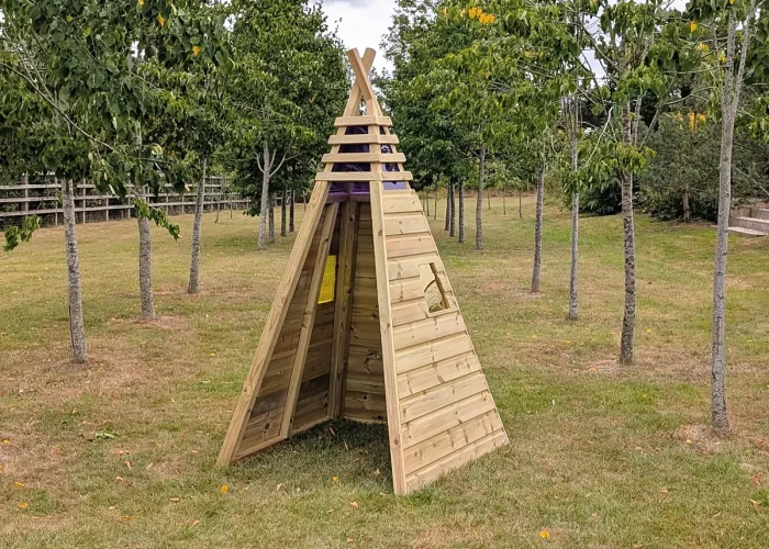 Wooden Teepee Hideaway for kids outdoor social play